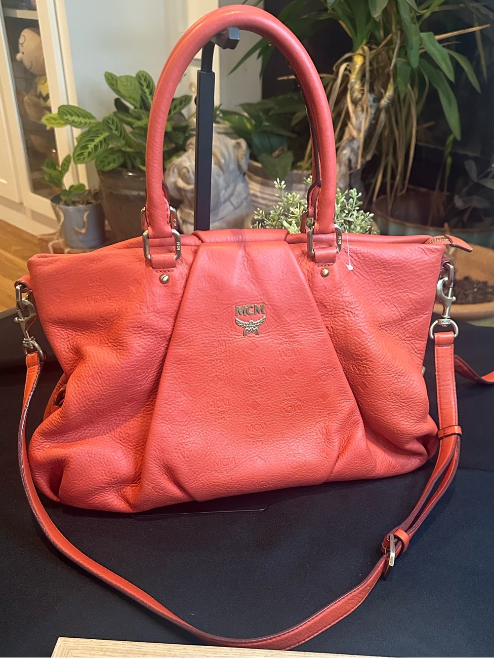 MCM Leather Shoulder Bag with Detachable Strap